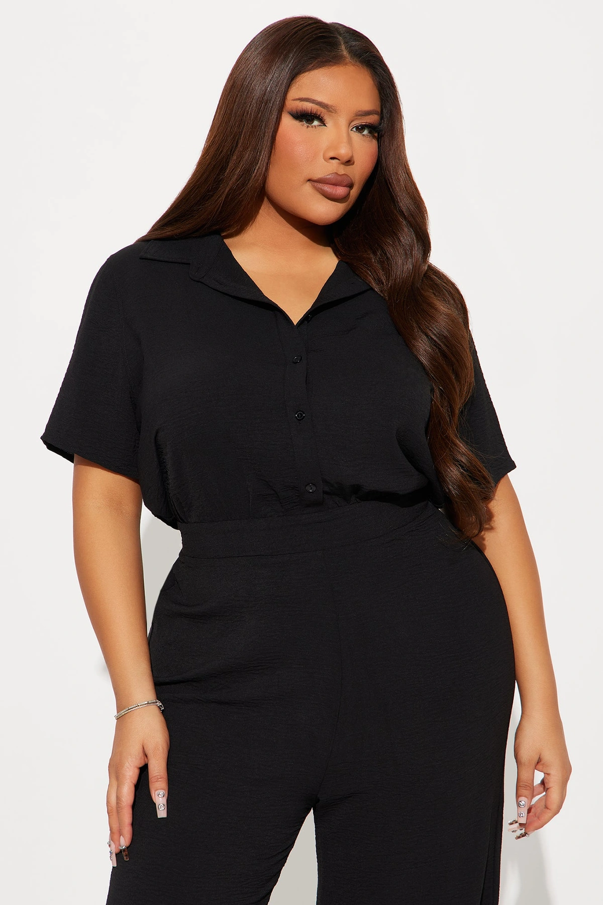 Makenzie Short Sleeve Jumpsuit - Black — Preto