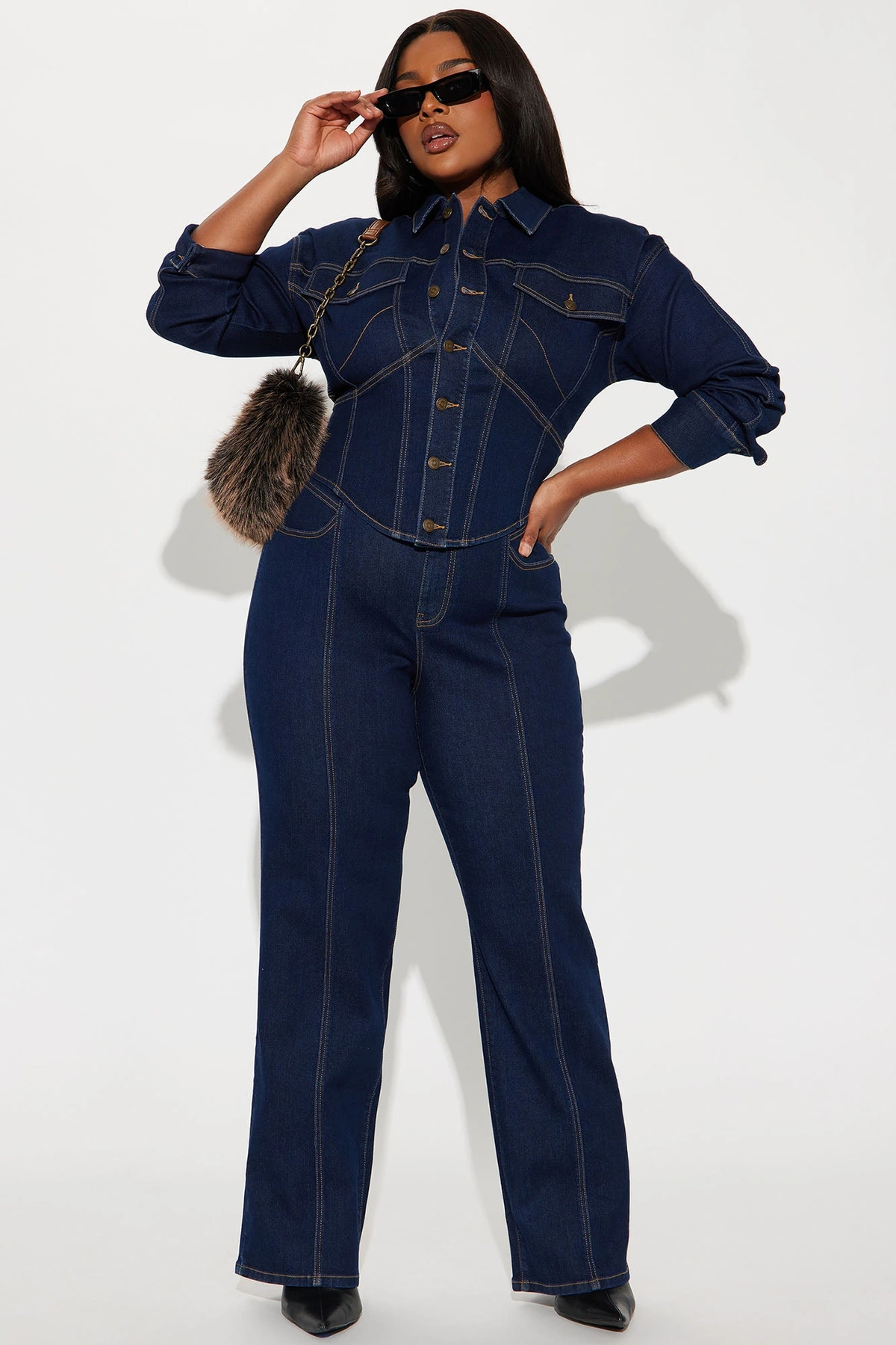 Nessa Denim Pant Set - Dark Wash — Ganga de lavagem escura