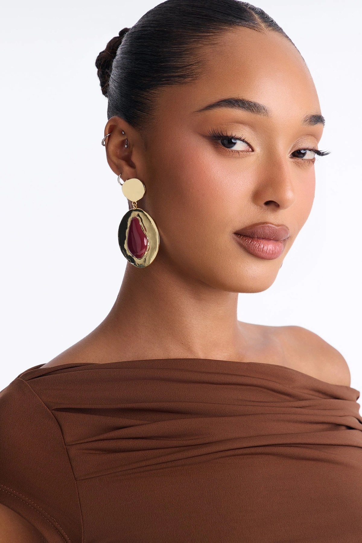 Alora Drop Earrings - Burgundy/combo — Bordô/combinação