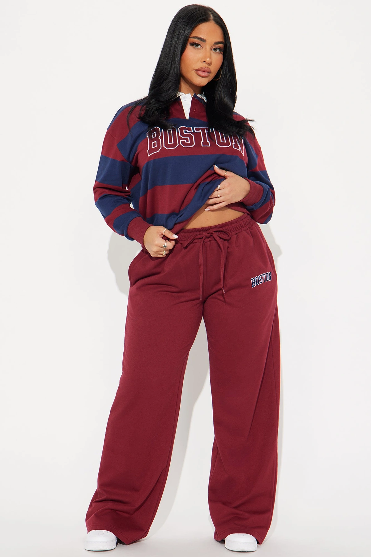 Sporty Day Wide Leg Pant Set - Burgundy — Bordô