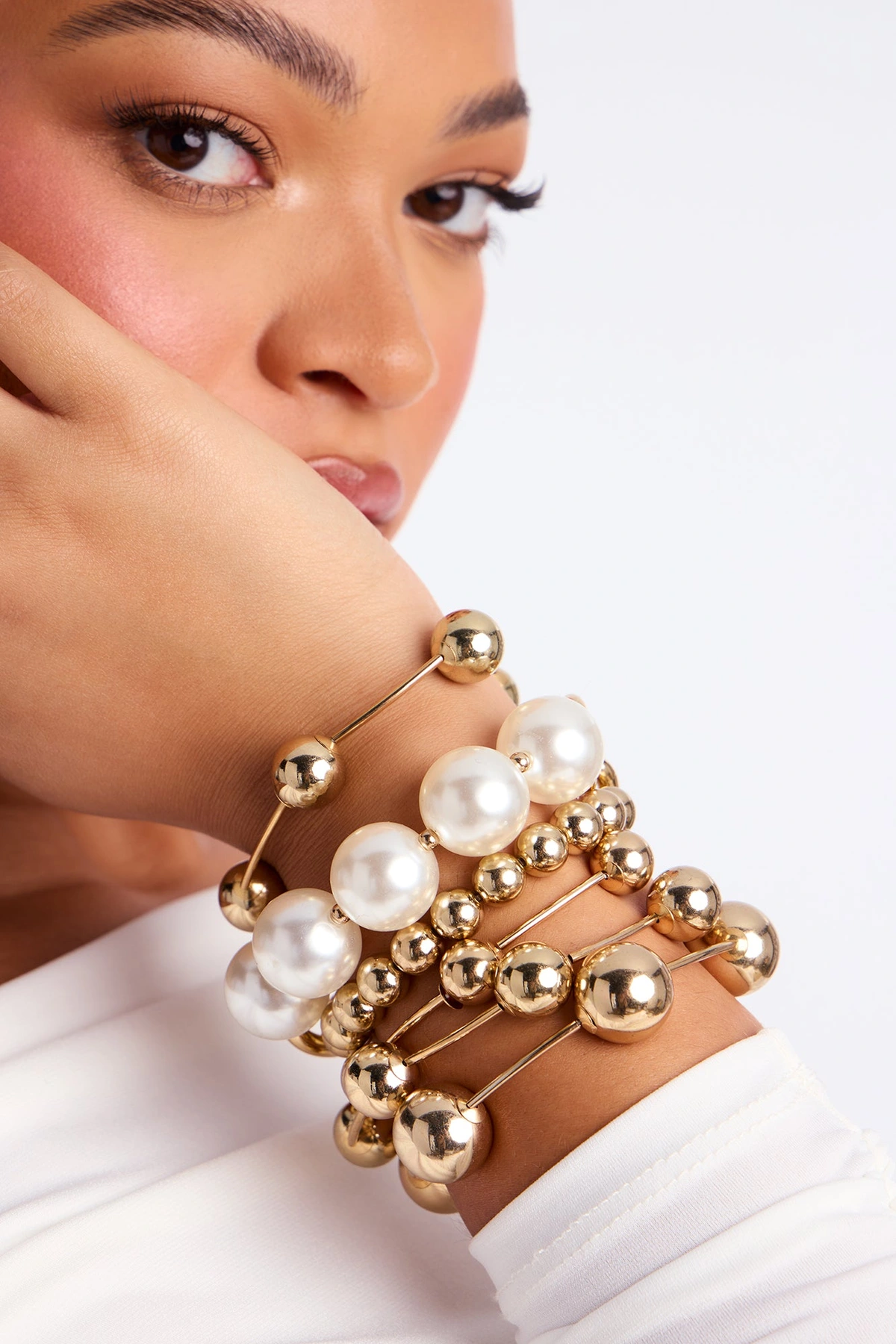 Lori Pearl Beaded 7 Piece Bracelet Set - Gold — Dourado