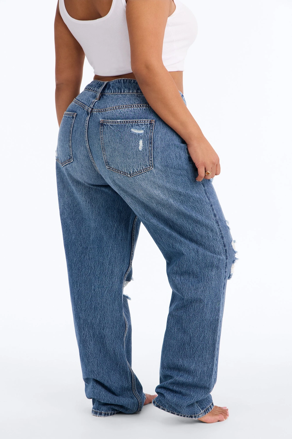 Unbothered Queen Ripped Straight Leg Jeans - Dark Wash — Ganga de lavagem escura