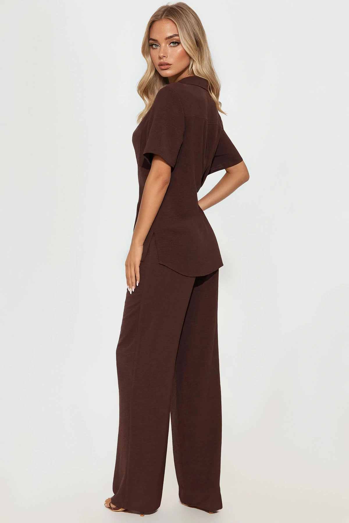 Makenzie Short Sleeve Pant Set - Dark Brown — escuro Castanho