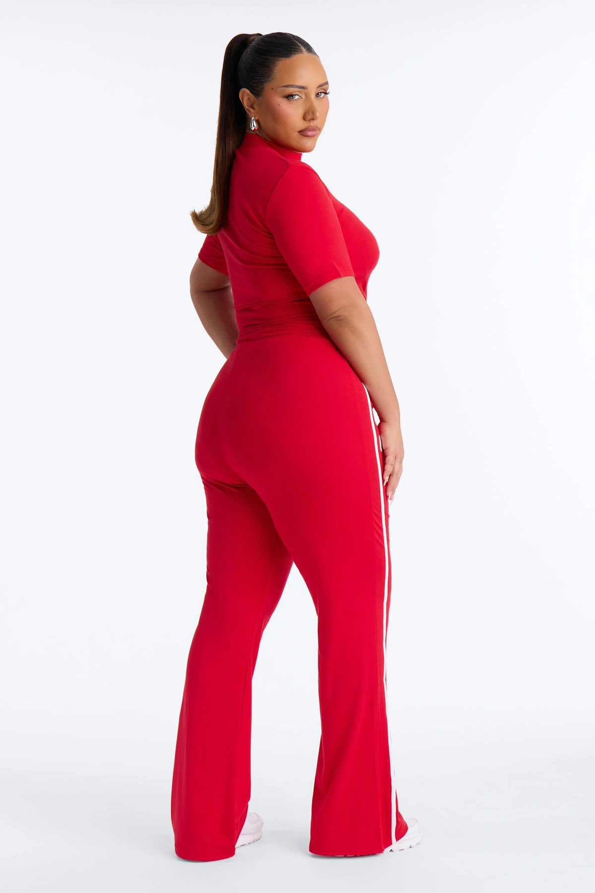 Sporty Vibe Ribbed Pant Set - Red — Vermelho