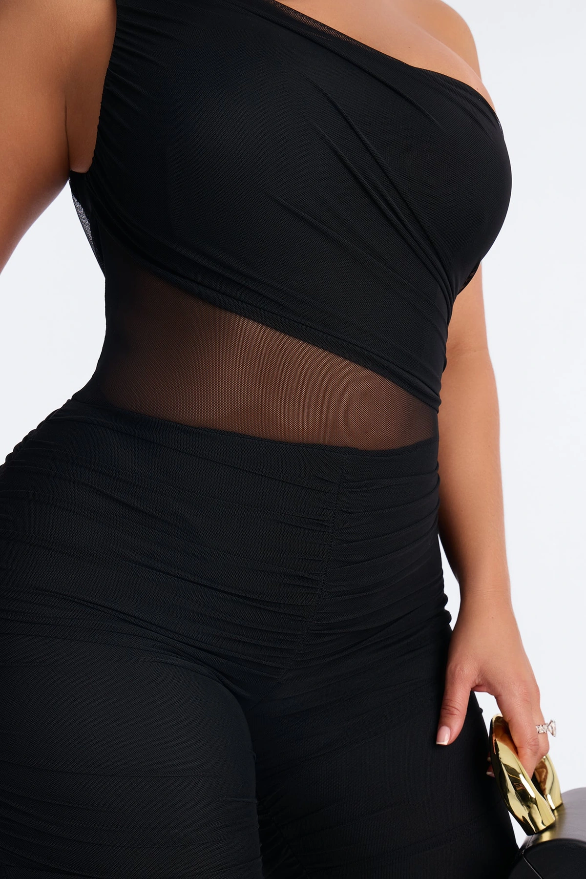 Aria Mesh Cut Out Capri Catsuit - Black — Preto