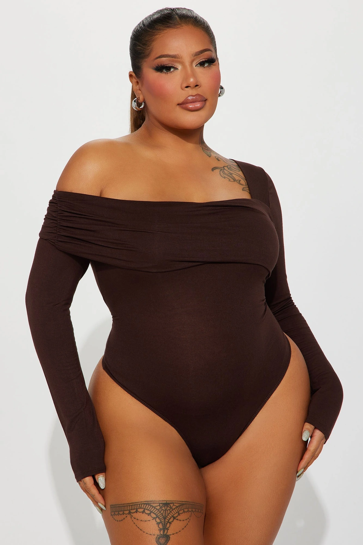 Gia One Shoulder Bodysuit - Brown — Castanho