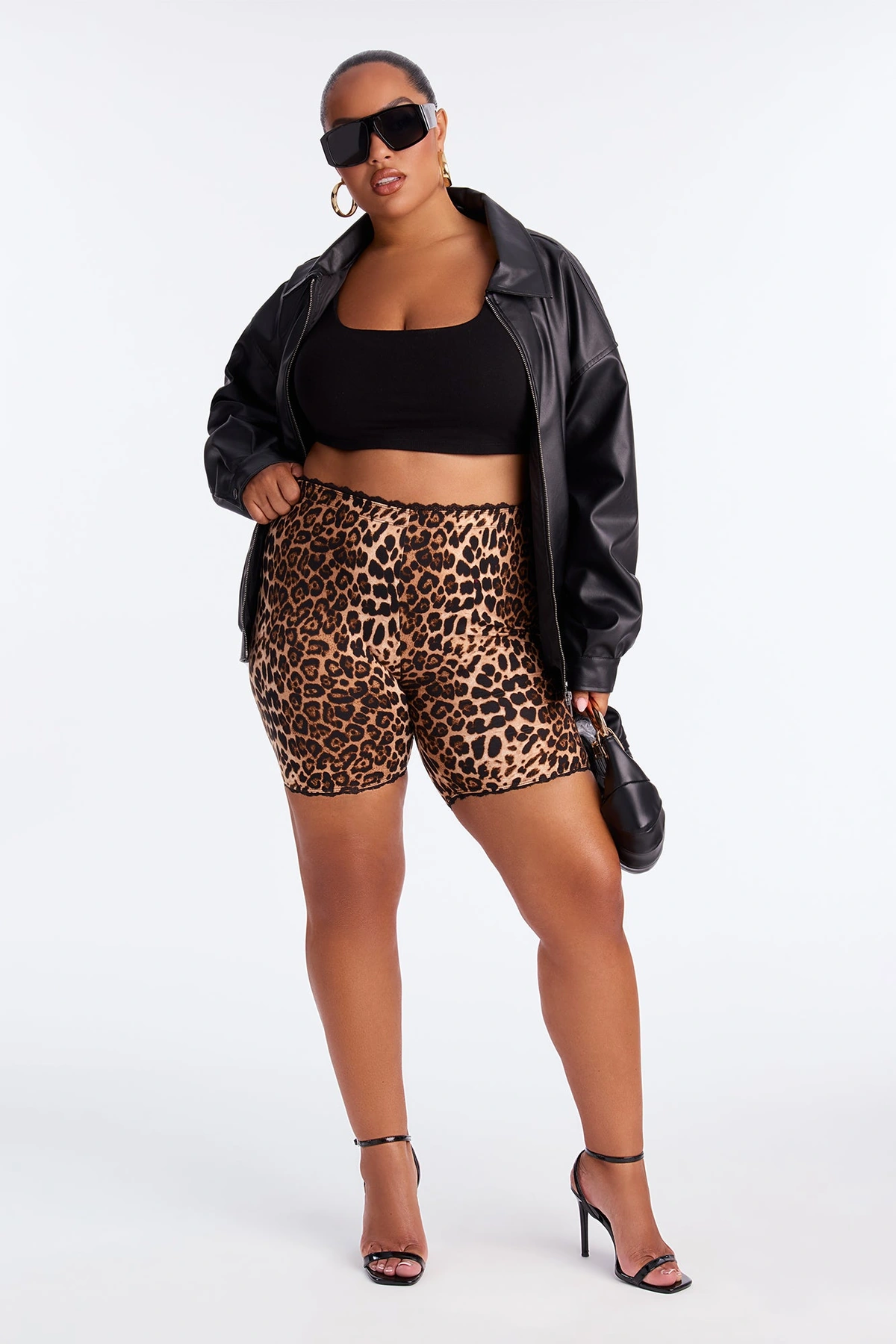 Florentina Lace Trim Biker Short - Brown/combo — Castanho/combinação