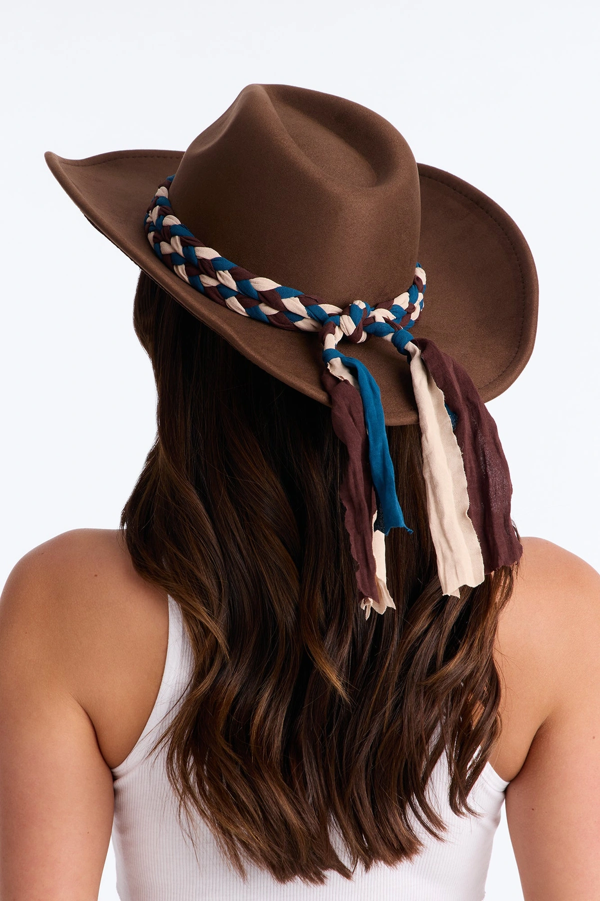 Frontier Bound Faux Suede Braided Cowboy Hat - Dark Brown — escuro Castanho