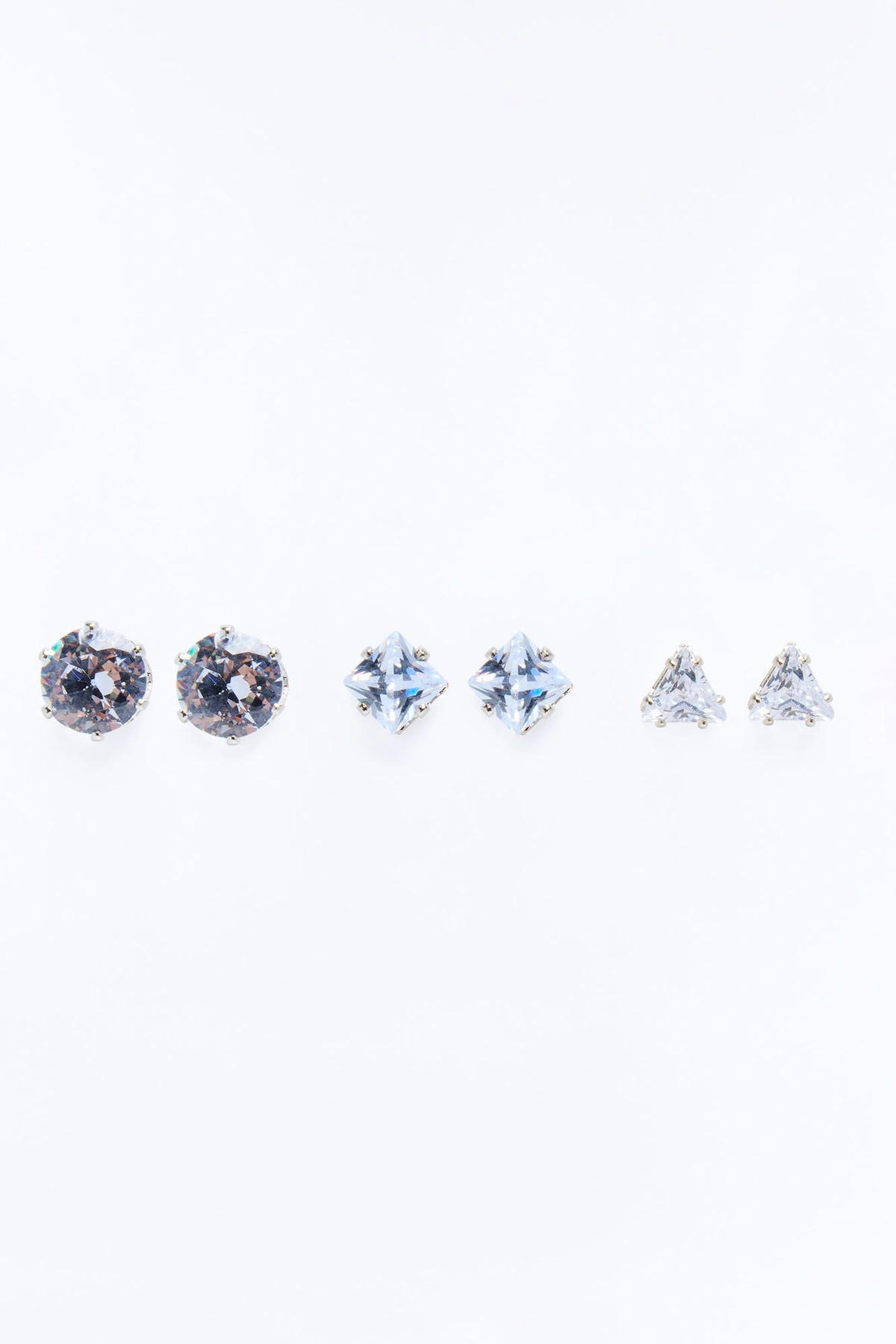Cubic Zirconia Chic Gal 3 Pair Earring Set - Silver — Prateado