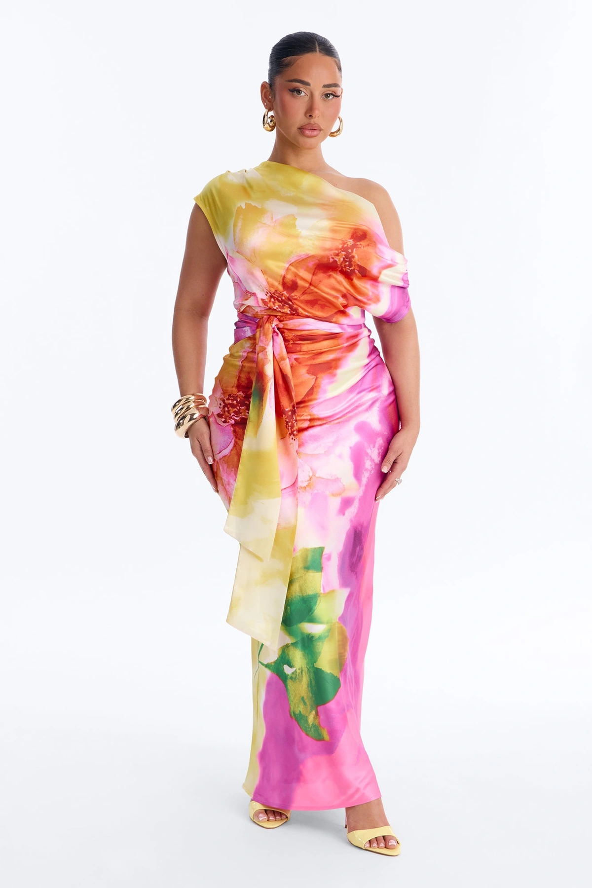 Easy To Love Me Satin Maxi Dress - Pink/combo — Rosa/combinação