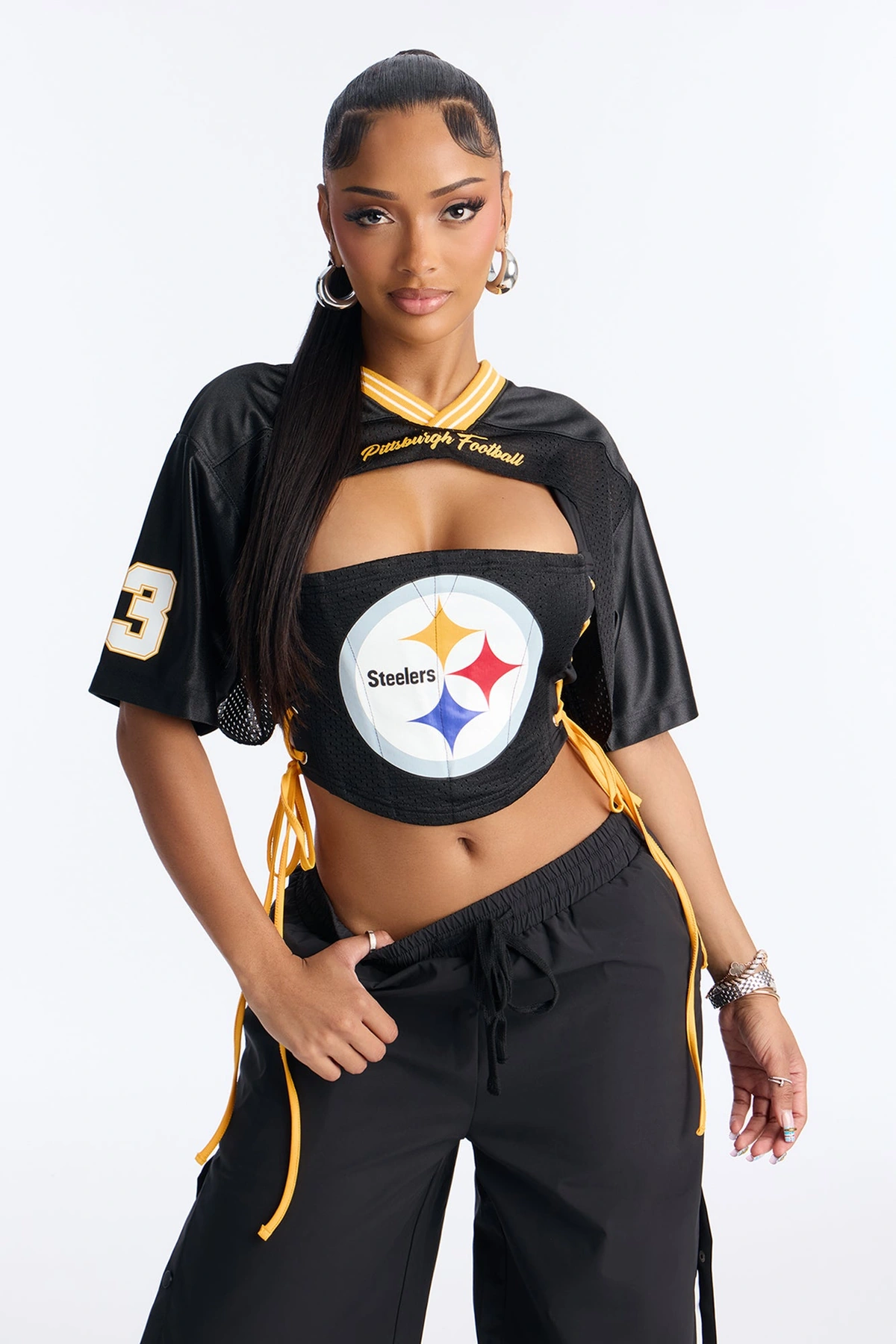 NFL Pittsburg Steelers Corset Top - Black/combo — Preto/combinação