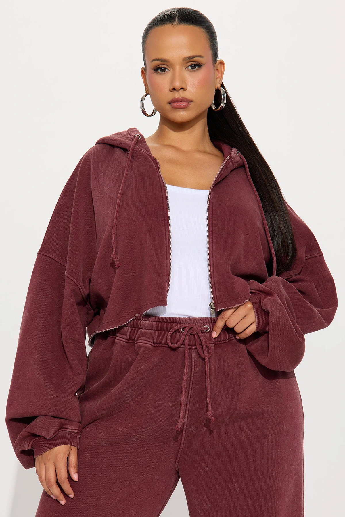 On The Go Fleece Pant Set - Burgundy — Bordô