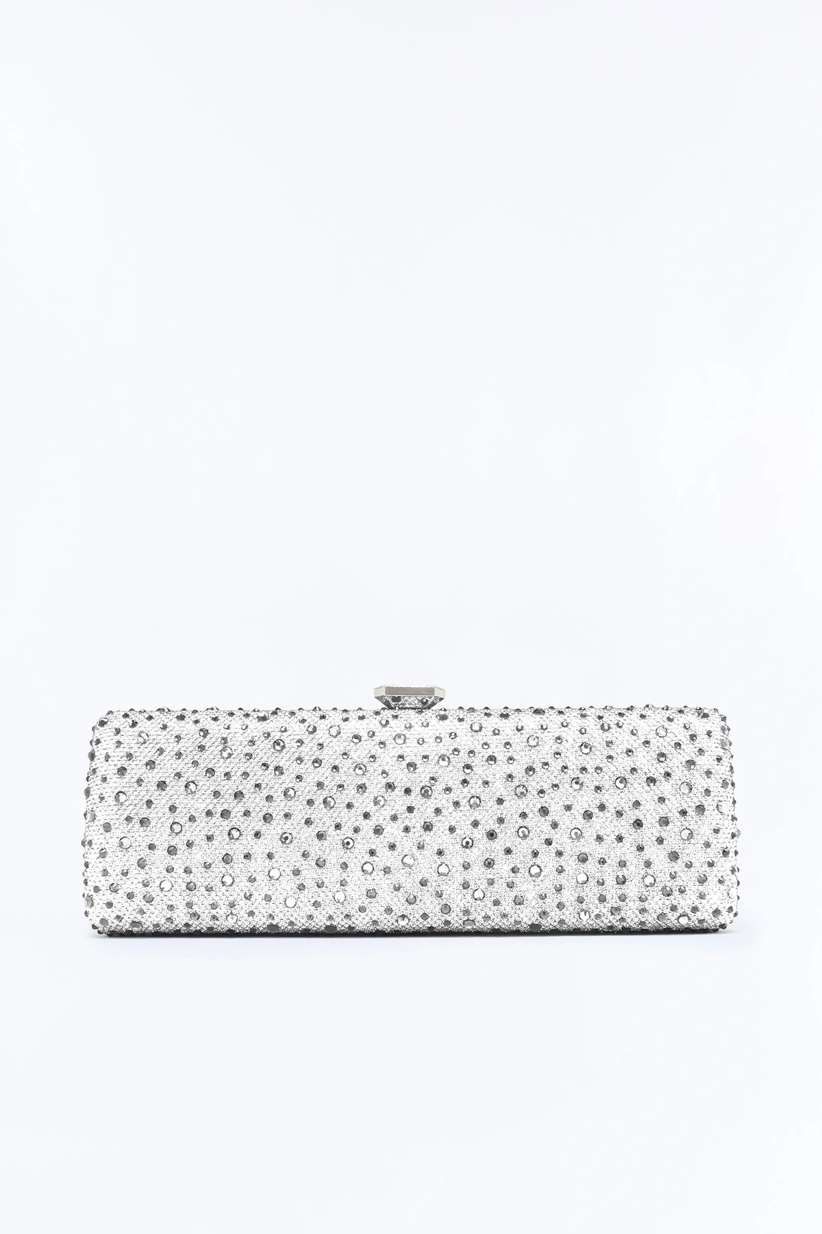 A Glass Of Sparkling Rhinestone Clutch Handbag - Silver — Prateado
