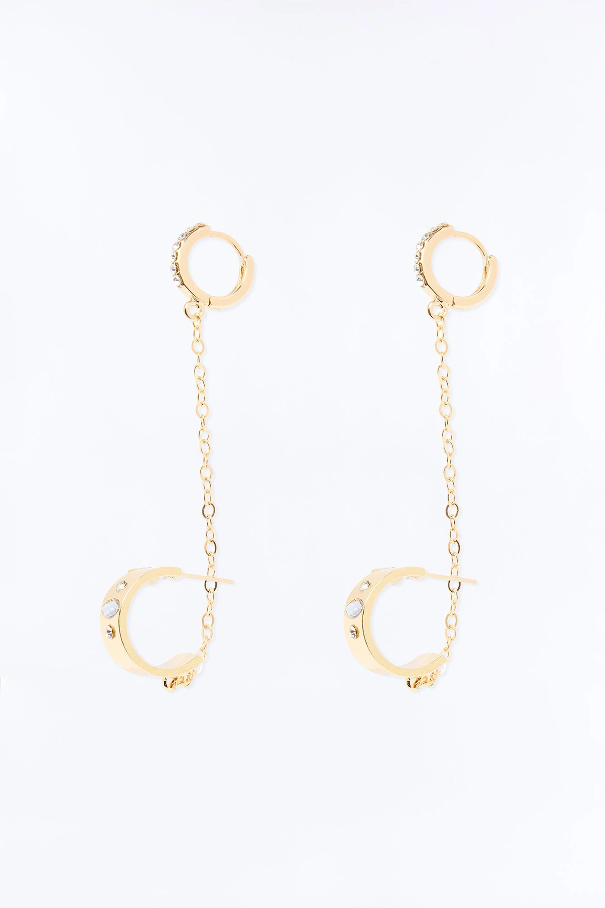 Bezel Double Piercing Earrings - Gold — Dourado