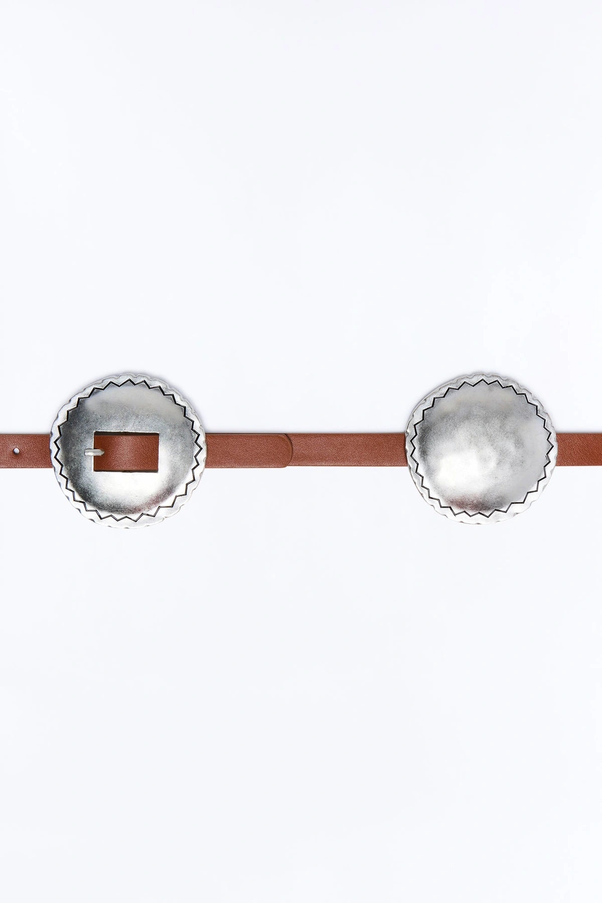 Festival Nights Faux Leather Western Belt - Silver/Brown — Prateado/Castanho