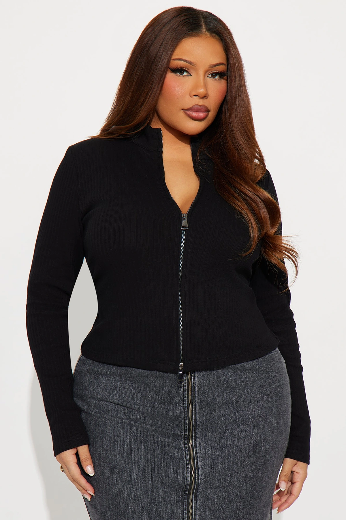Aubrey Front Zip Cardigan - Black — Preto