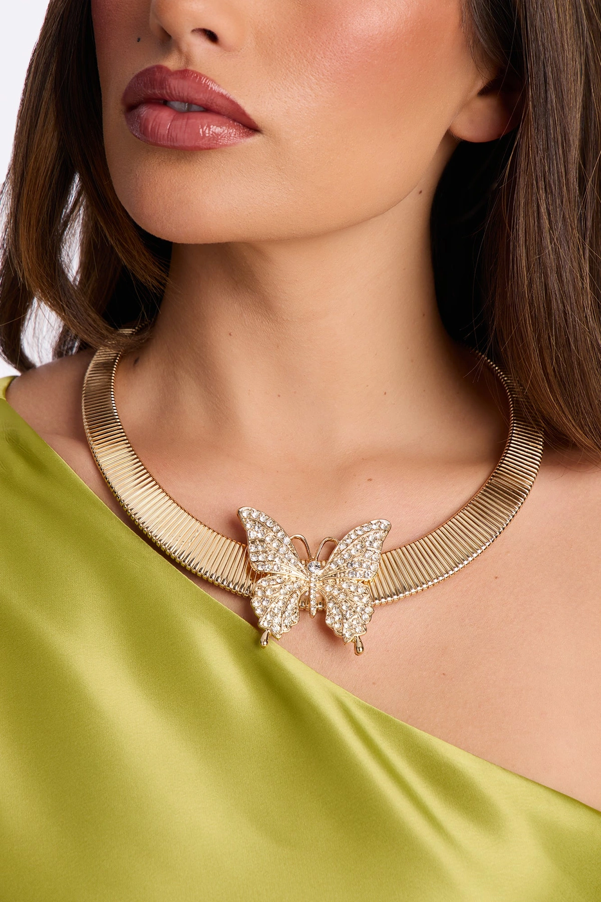 Broken Wings Rhinestone Butterfly Choker Necklace - Gold — Dourado