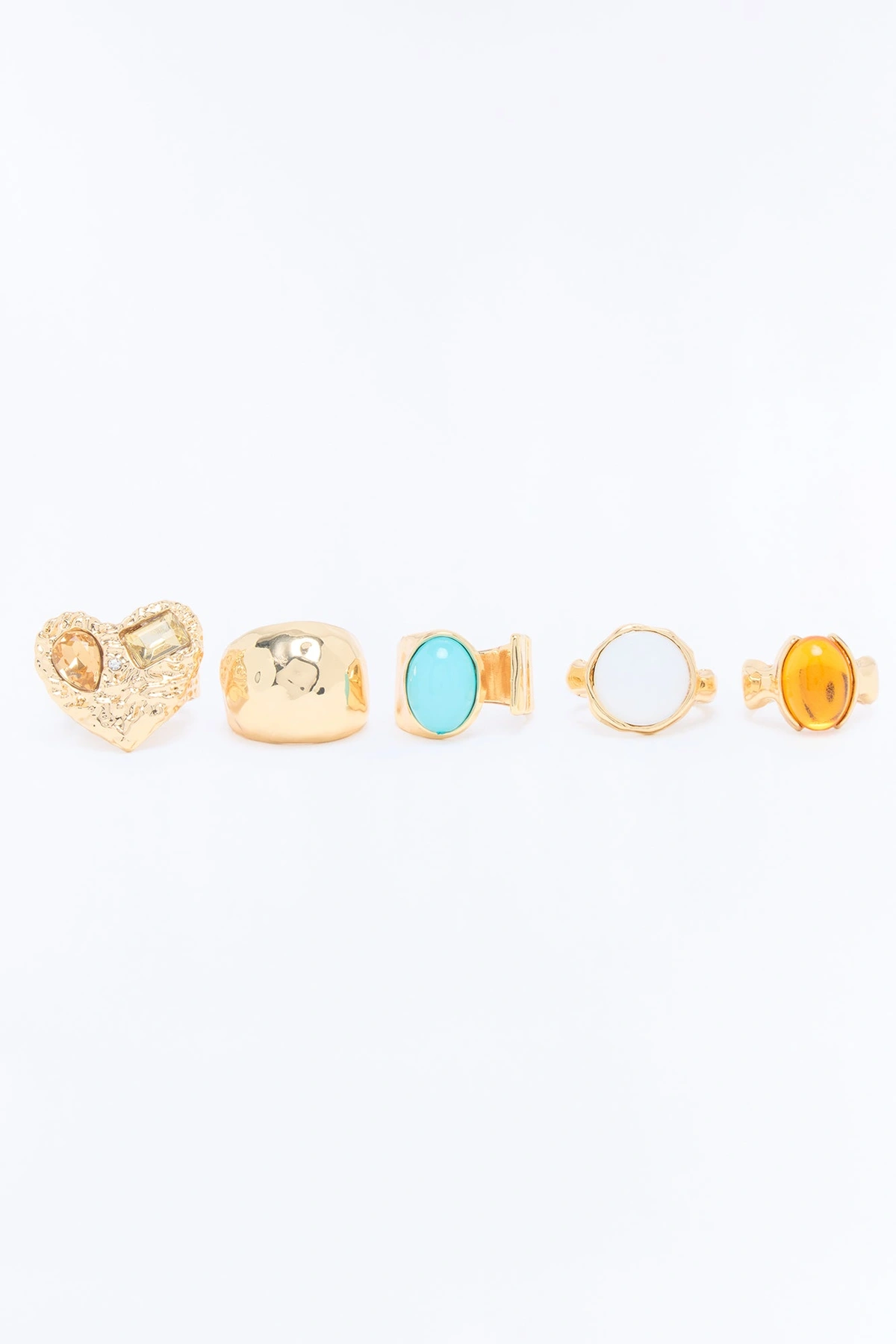 Treasure My Love 5 Piece Ring Set - Gold/Multi — Dourado/Multicolor