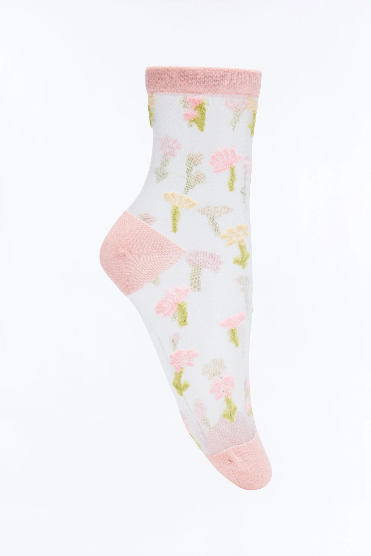 Pink Flowers Sheer Crew Socks - Pink/combo — Rosa/combinação