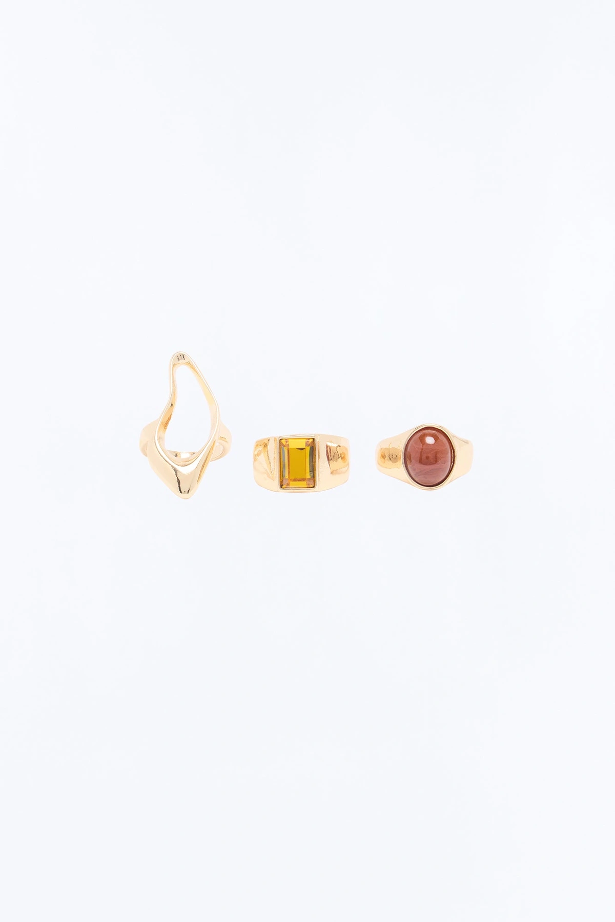 Neyara 3 Piece Rings Set - Gold/Brown — Dourado/Castanho