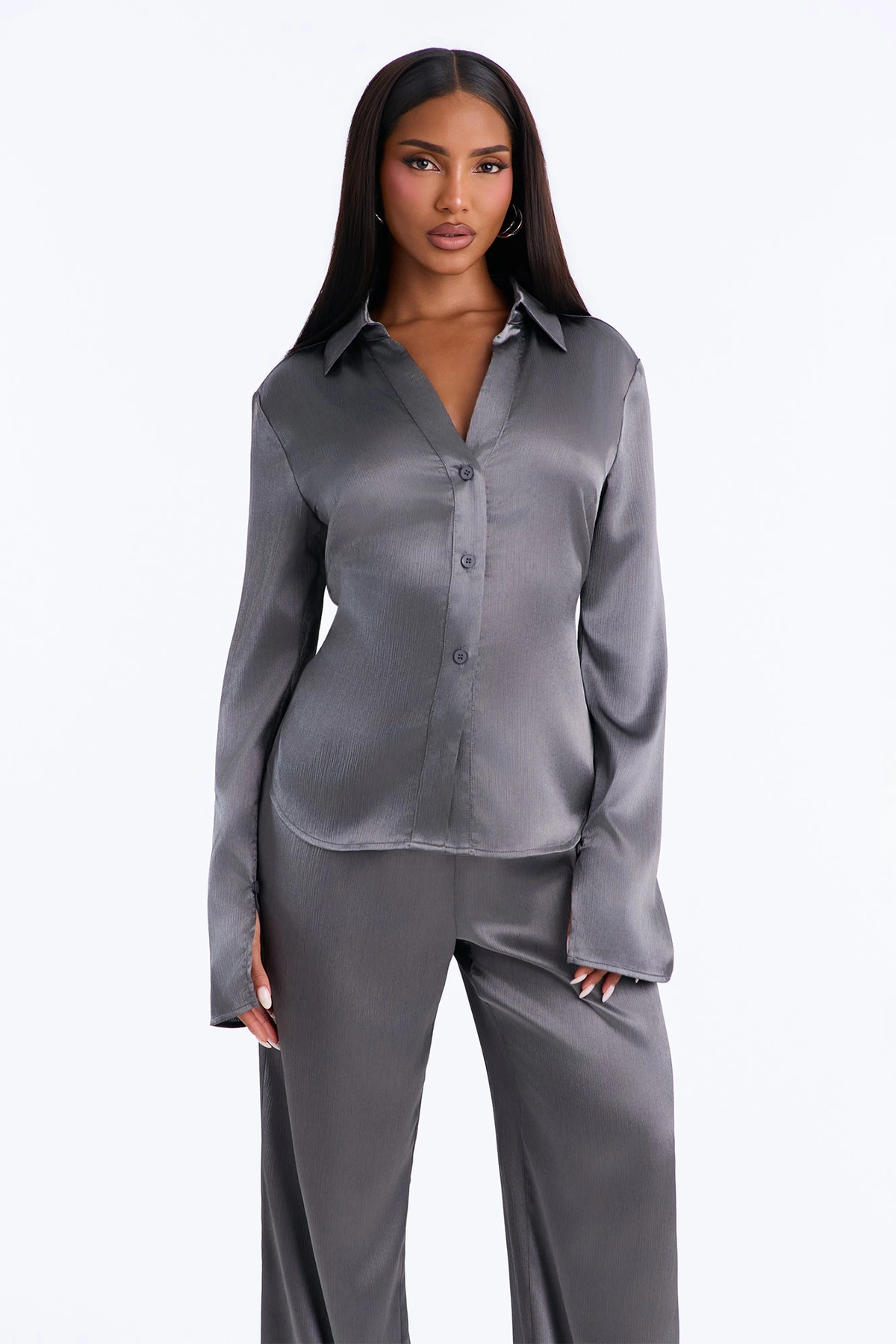 Simply Perfect Satin Pant Set - Dark Grey — Cinzento-escuro