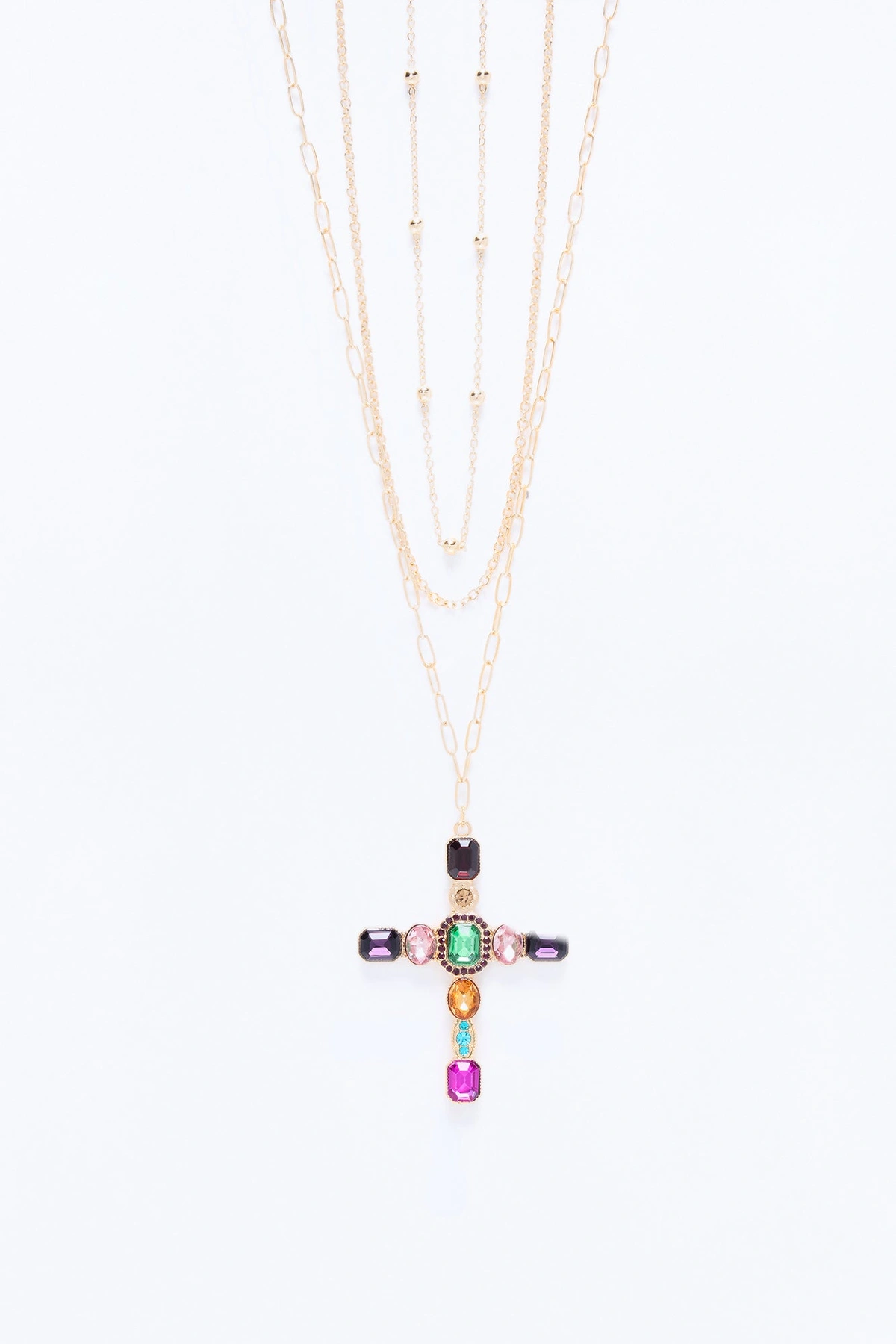Faith That Sparkles Layered Necklace - Gold/Multi — Dourado/Multicolor