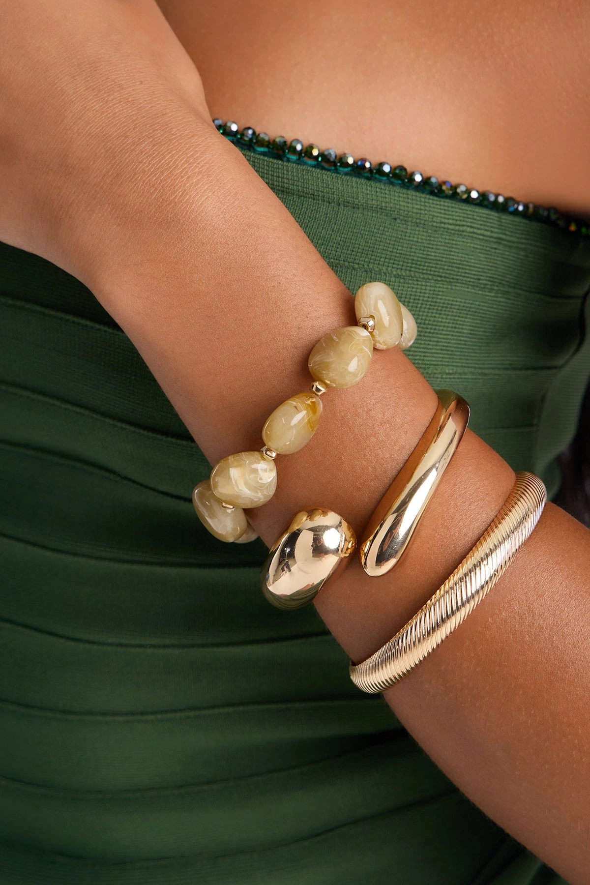 Sunset Block 3 Piece Bracelet Set - Gold/combo — Dourado/combinação