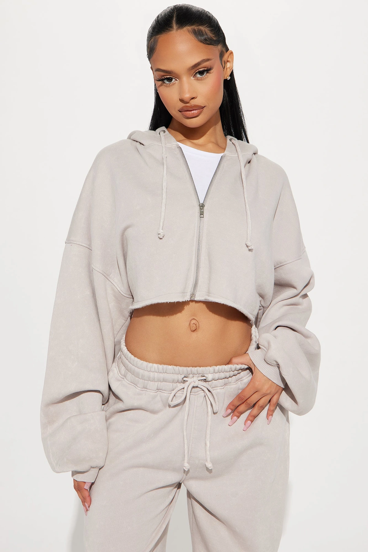 On The Go Fleece Pant Set - Taupe — Bege acinzentado