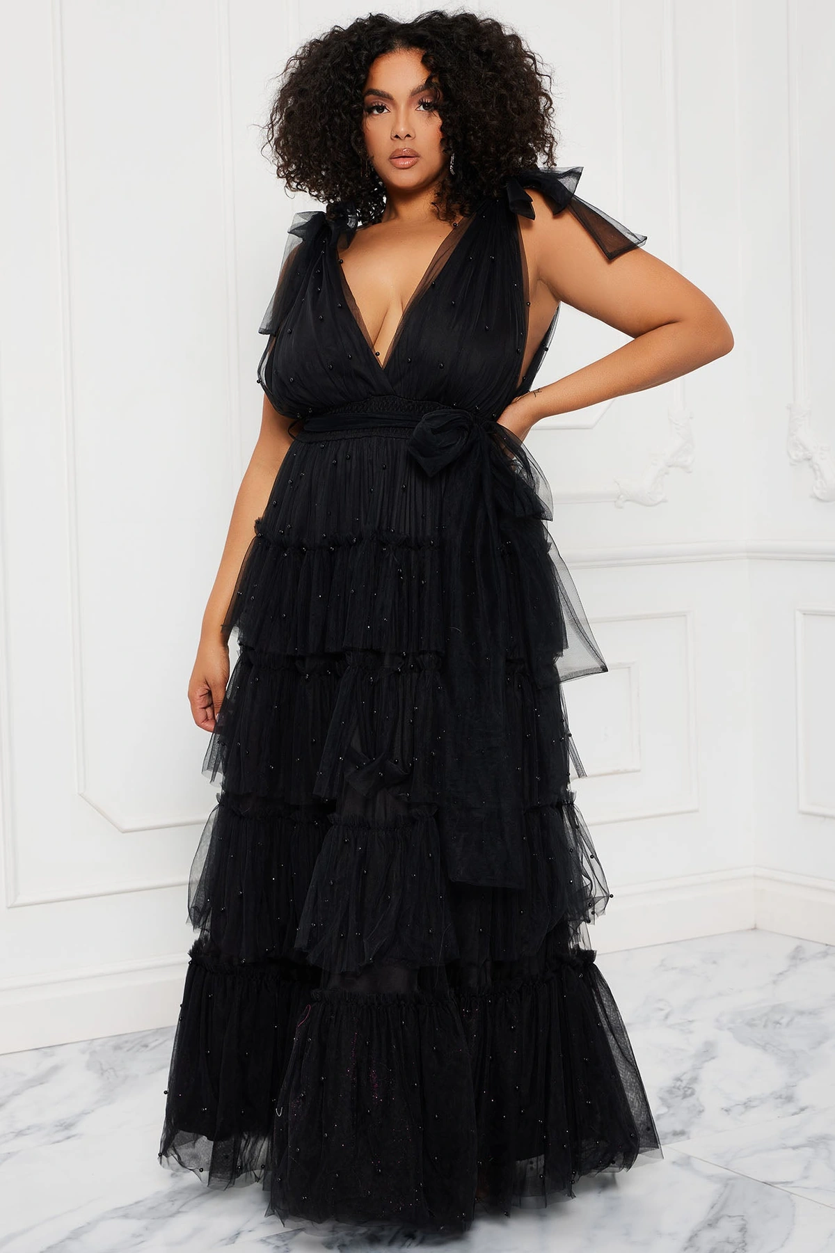 Nya Tulle Maxi Dress - Black — Preto