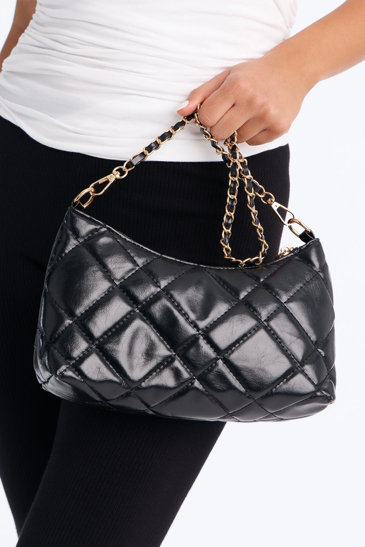 Stitch Please Quilted Faux Leather Shoulder Handbag - Black — Preto