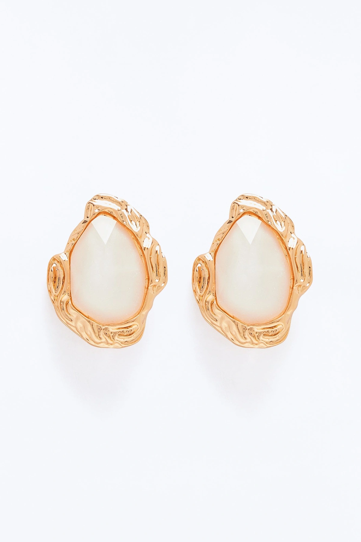 No Cloud Jeweled Stud Earrings - White/Gold — Branco/Dourado