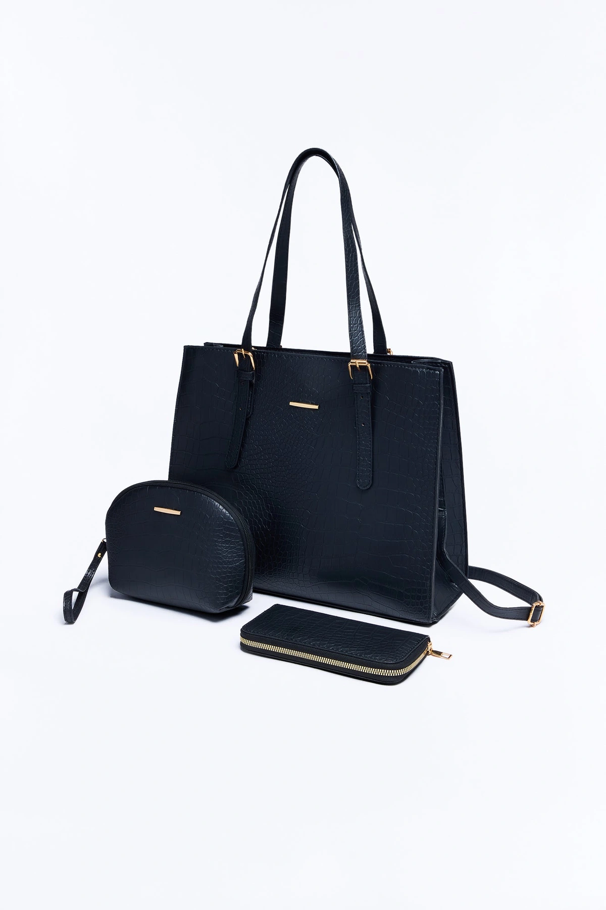 More Than A Faux Leather 3 Piece Tote Handbag Set - Black — Preto