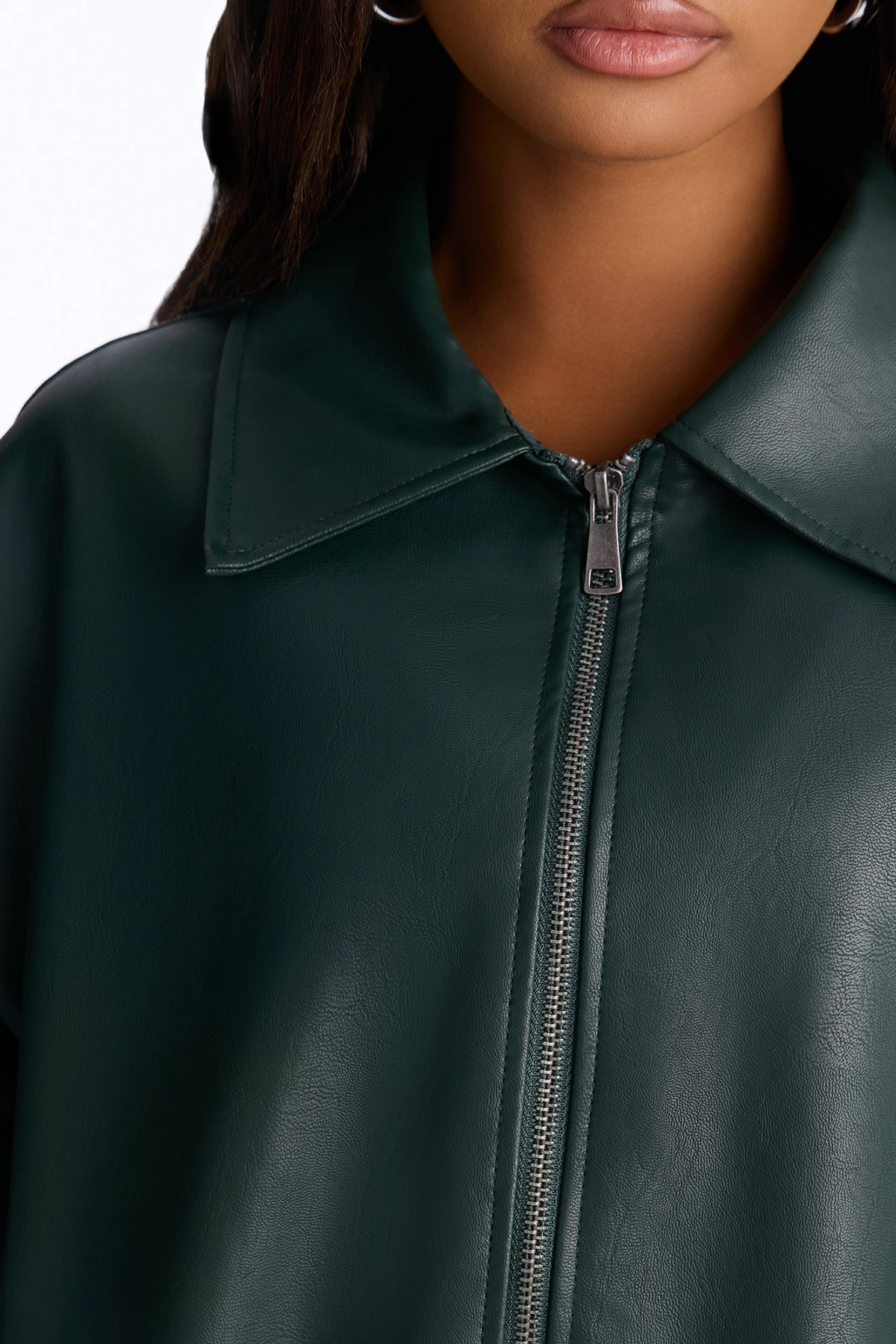 Hustle Mode Oversized Faux Leather Jacket - Hunter — Verde-escuro