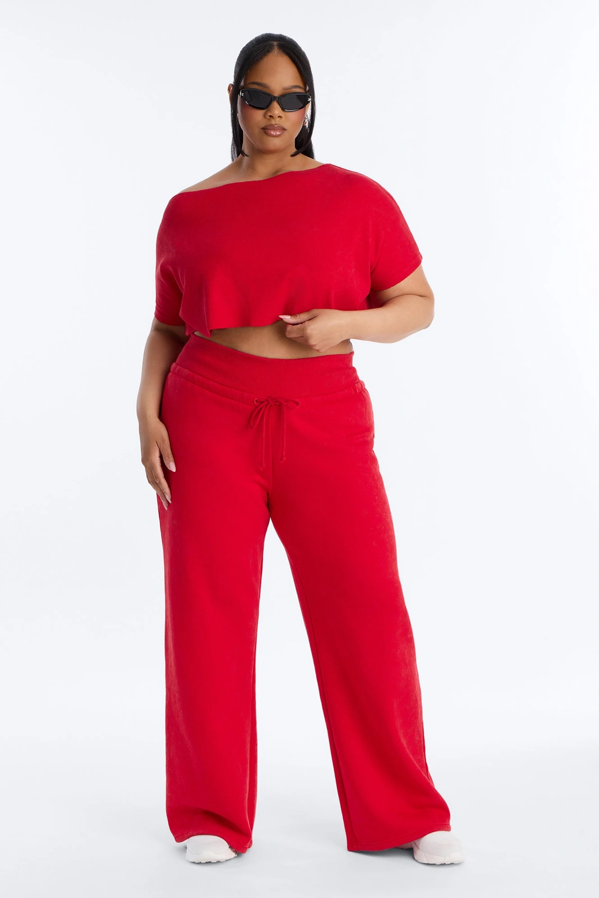Mila Off Shoulder Top And Sweatpant Set - Red — Vermelho
