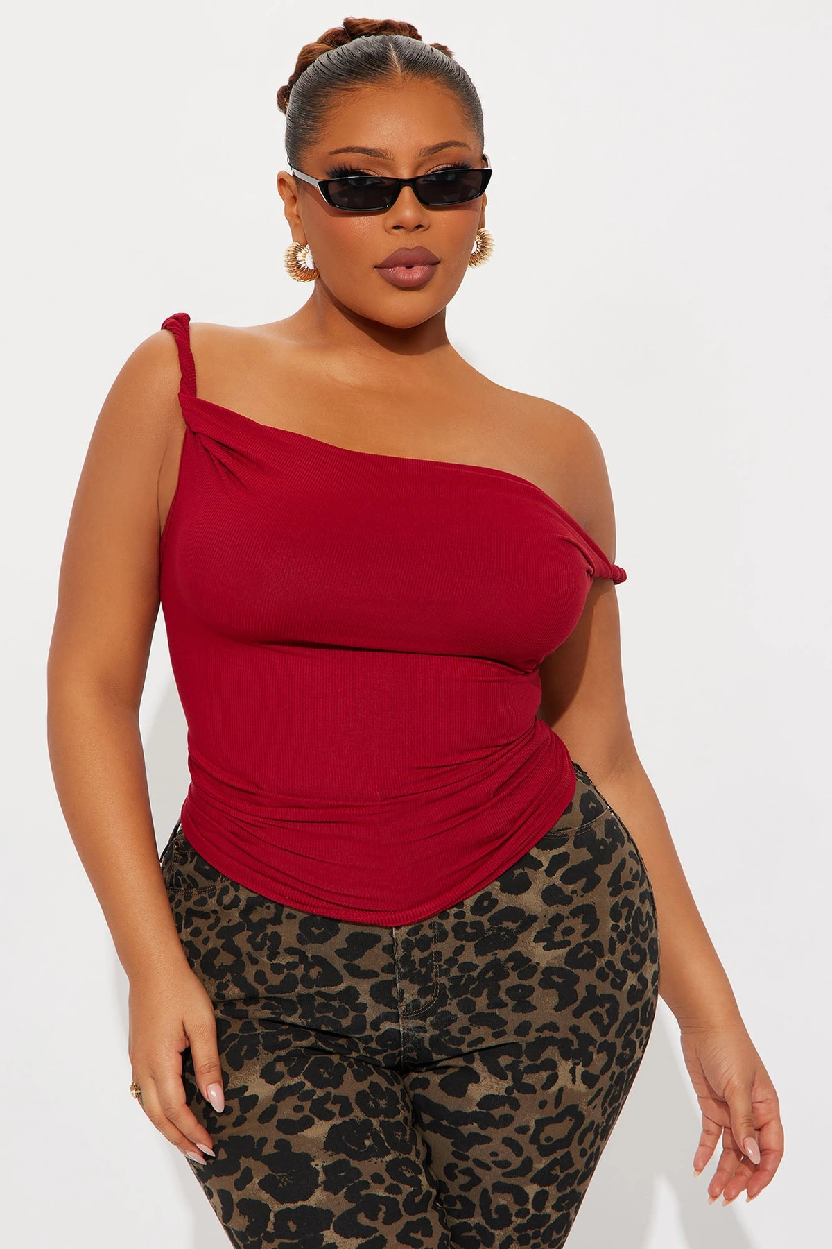 Ingrid Off Shoulder Ribbed Top - Red — Vermelho