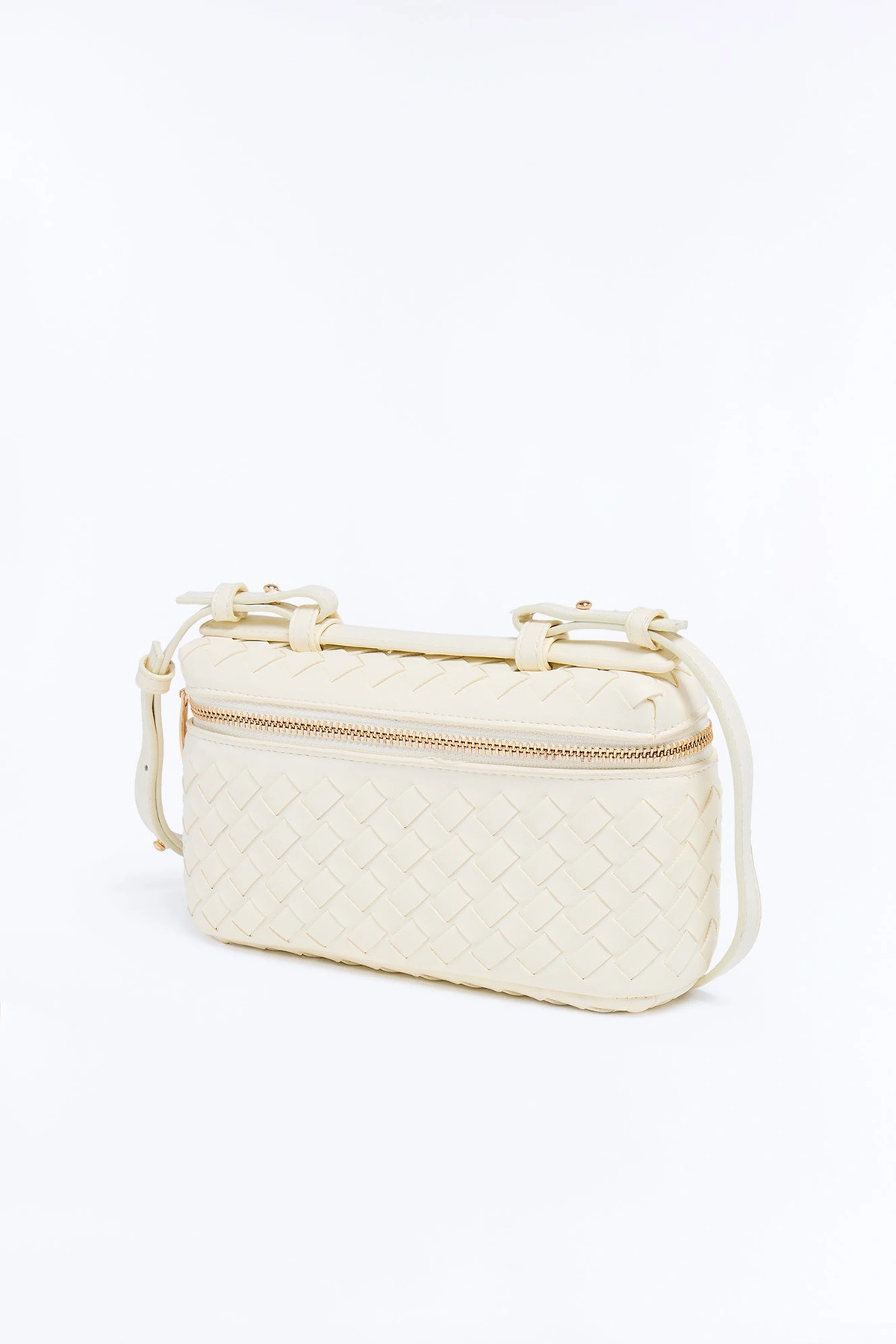 Intertwined Woven Faux Leather Crossbody Handbag - Ivory — Marfim