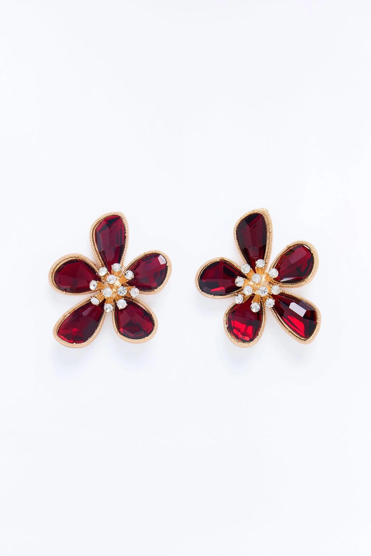 Deep Dinner Convo's Floral Earrings - Burgundy/combo — Bordô/combinação