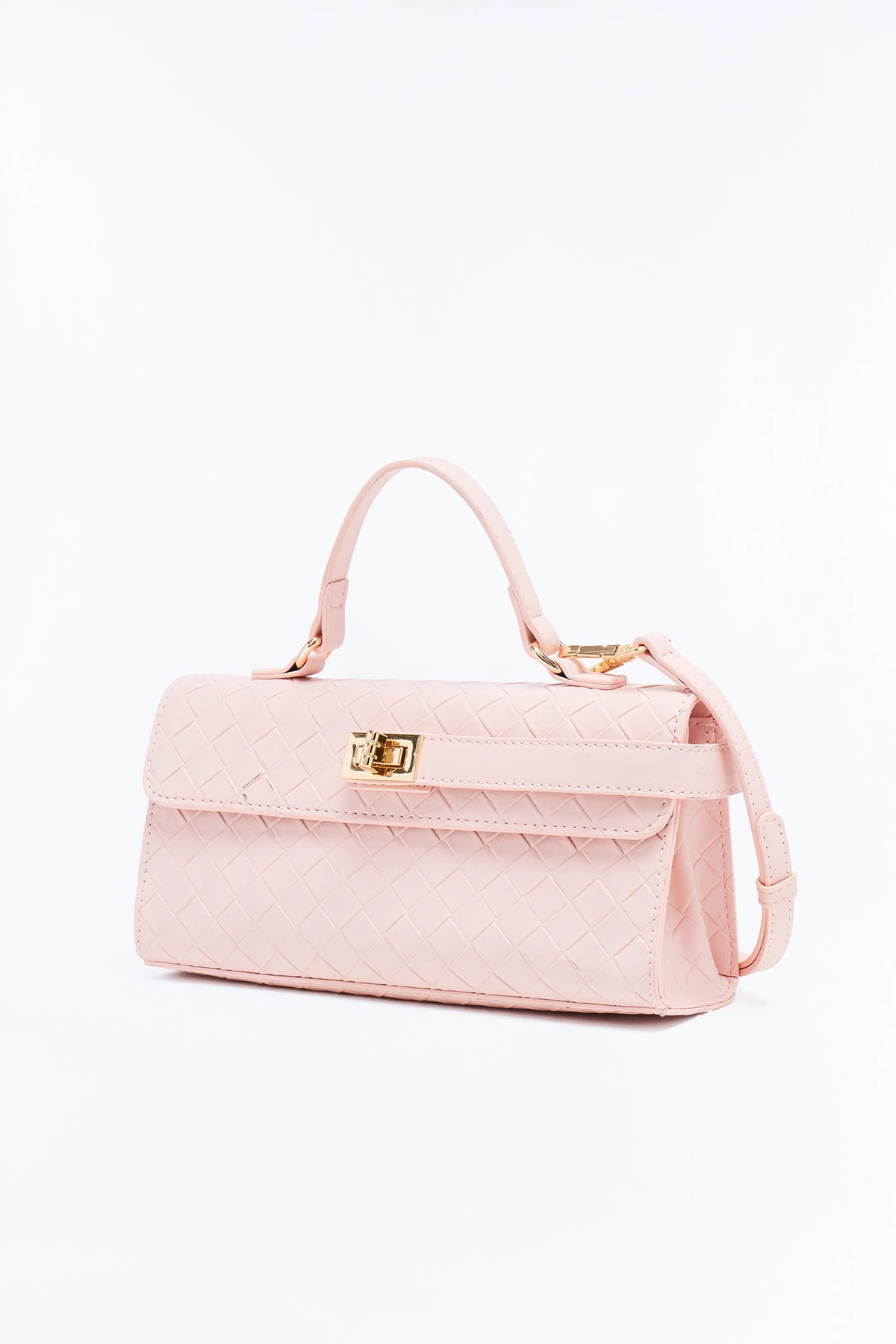 Chloe Woven Faux Leather Satchel Handbag - Pink — Rosa