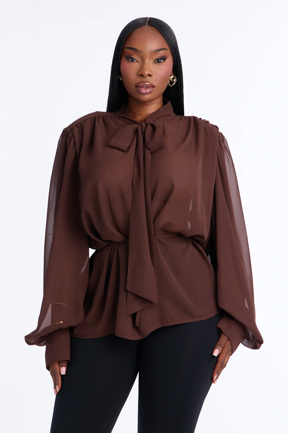 Soft Intentions Chiffon Blouse - Chocolate — Chocolate