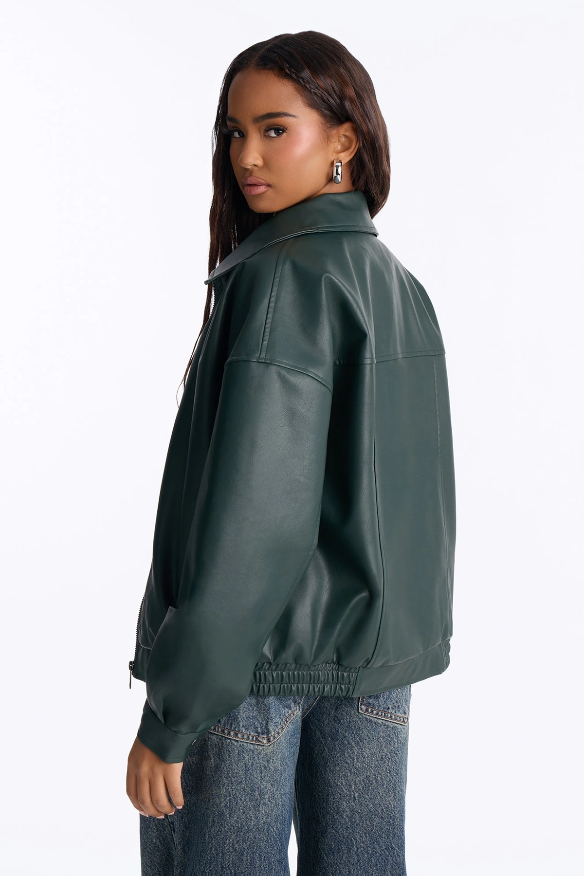 Hustle Mode Oversized Faux Leather Jacket - Hunter — Verde-escuro