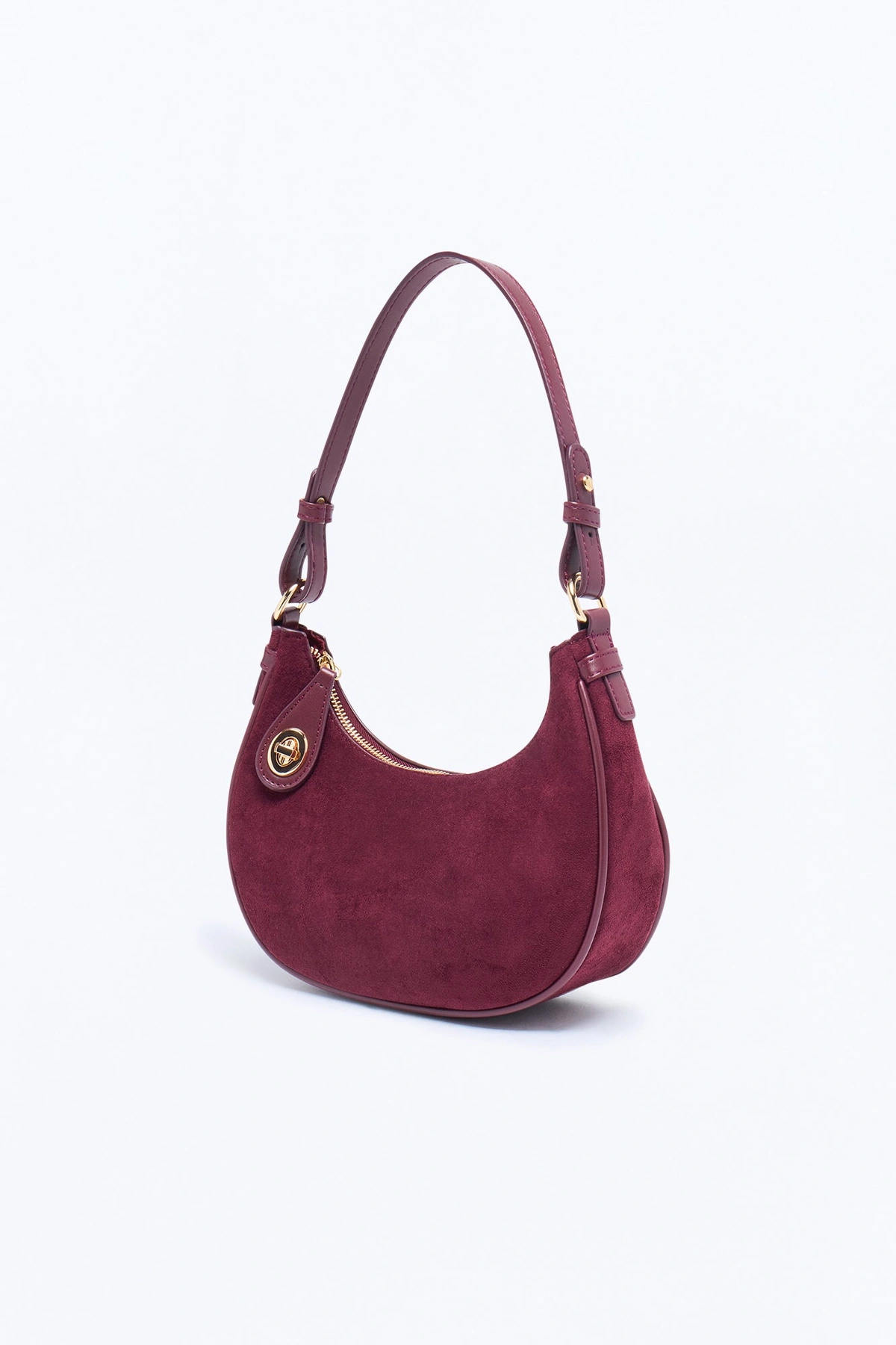 Walking In Confidence Faux Suede Shoulder Handbag - Burgundy — Bordô