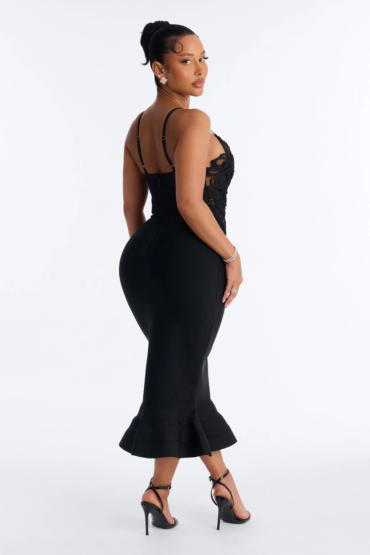 Monique Bandage Mermaid Midi Dress - Black — Preto