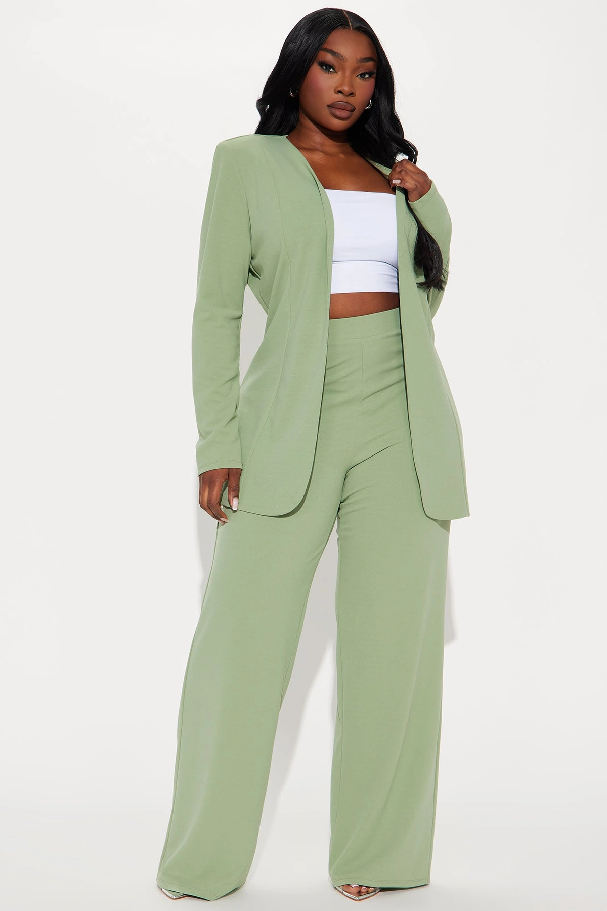 Payin' It Forward Wide Leg Pant Set - Sage — Verde-sálvia