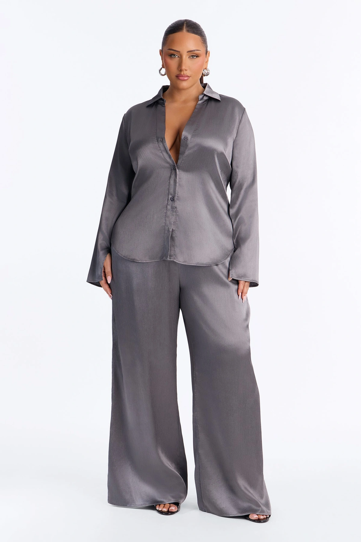 Simply Perfect Satin Pant Set - Dark Grey — Cinzento-escuro