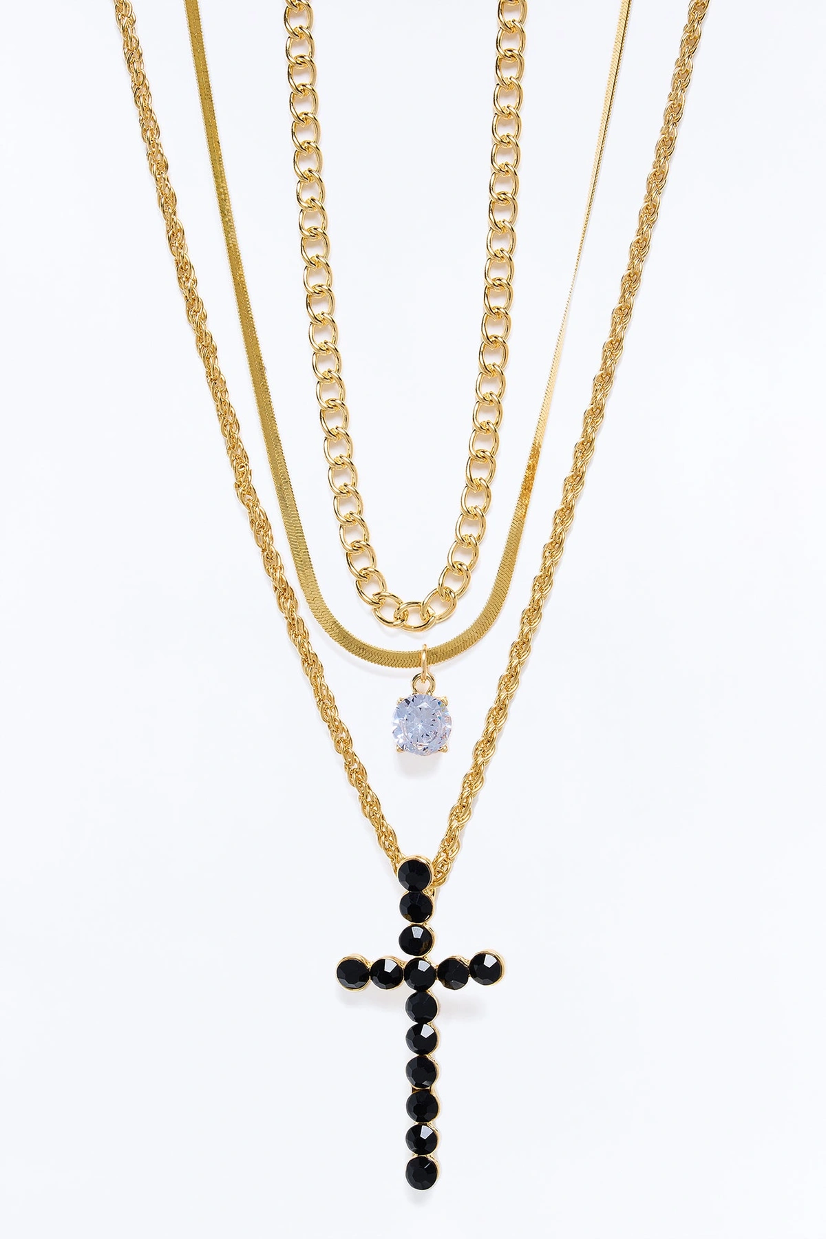 All My Love Layered Necklace - Gold/Black — Dourado/Preto