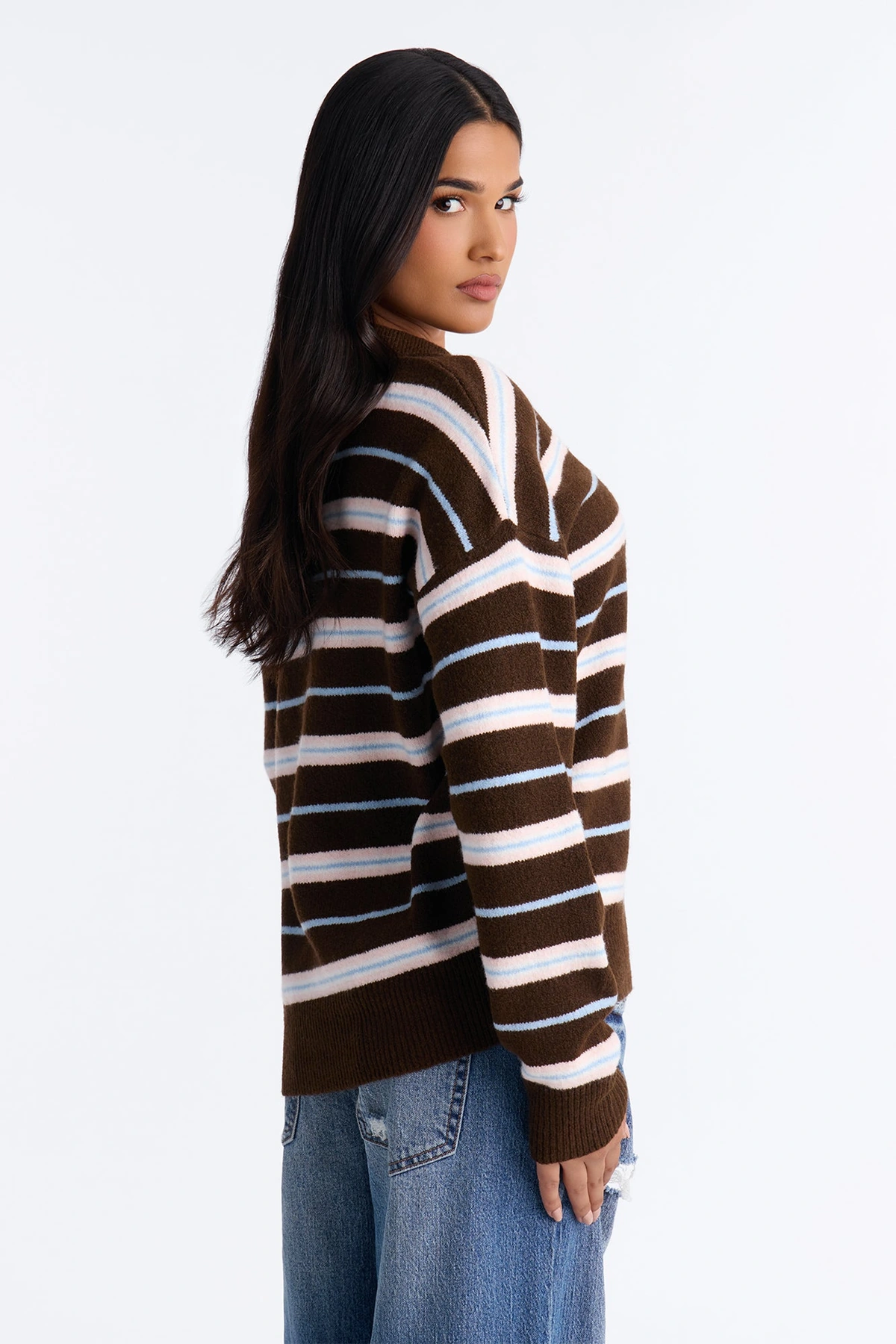 That Fall Feeling Striped Polo Sweater - Brown Combo — Castanho combinação