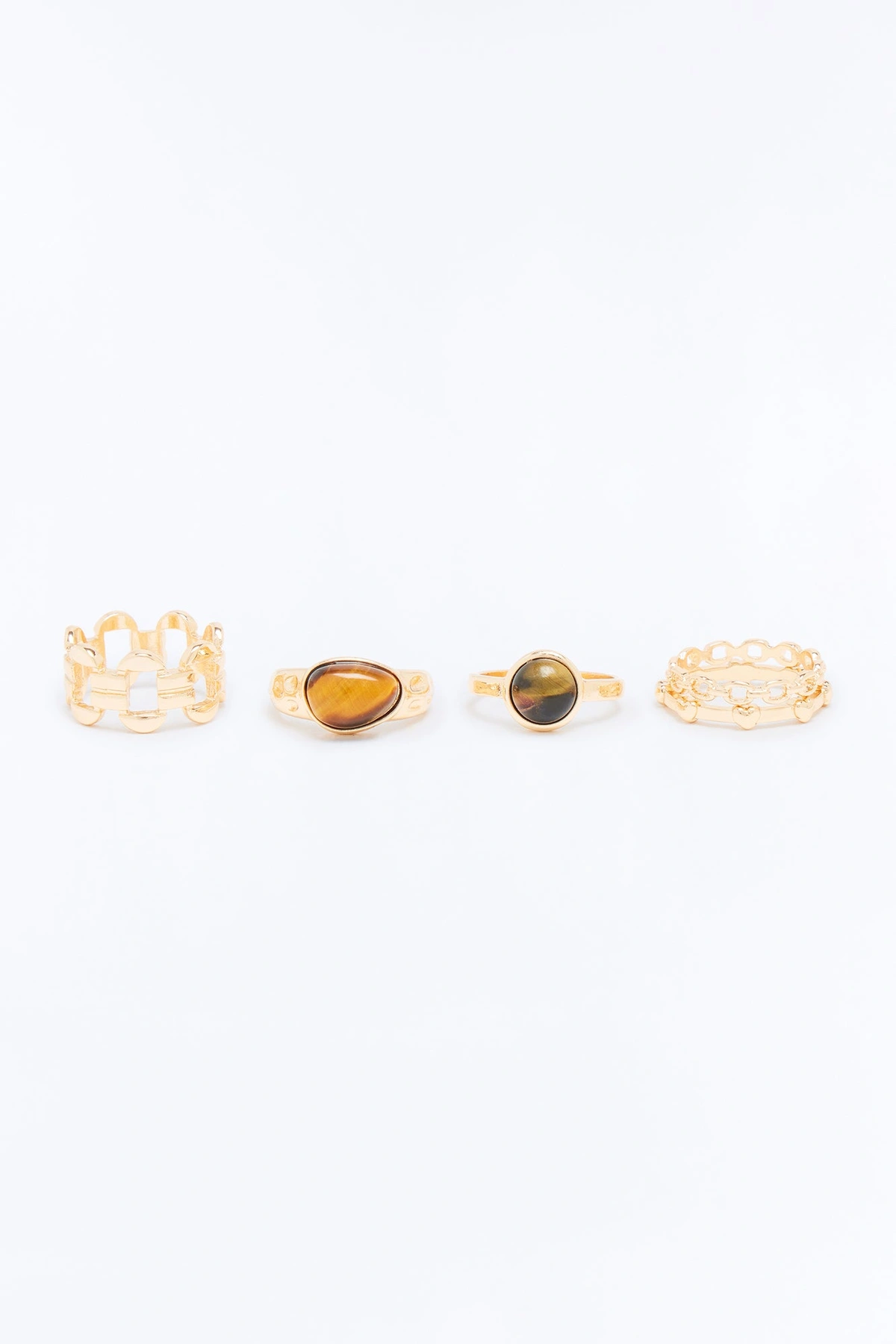 Feels Right 5 Piece Ring Set - Gold/Brown — Dourado/Castanho