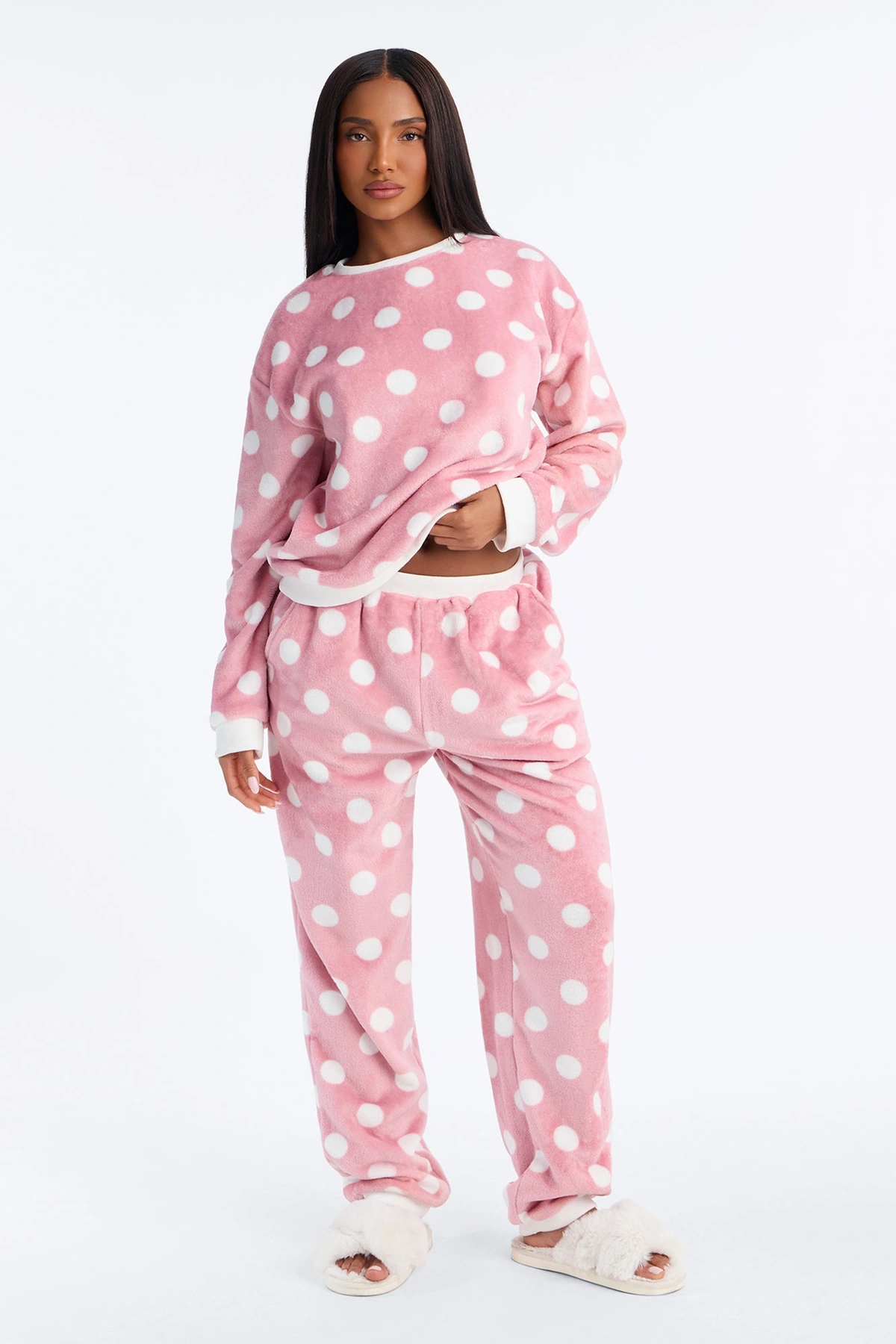 Pretty In Polka Dots Plush PJ Jogger Pant Set - Pink — Rosa