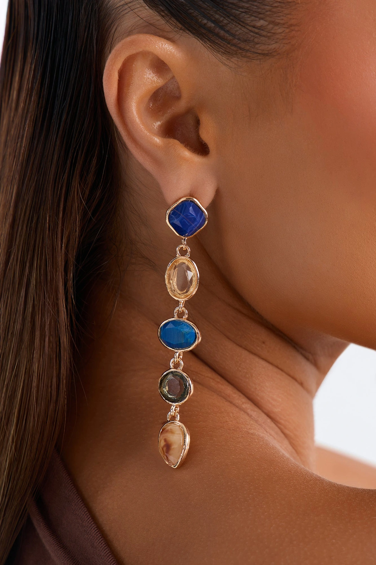 Marina Linear Earrings - Blue/combo — Azul/combinação
