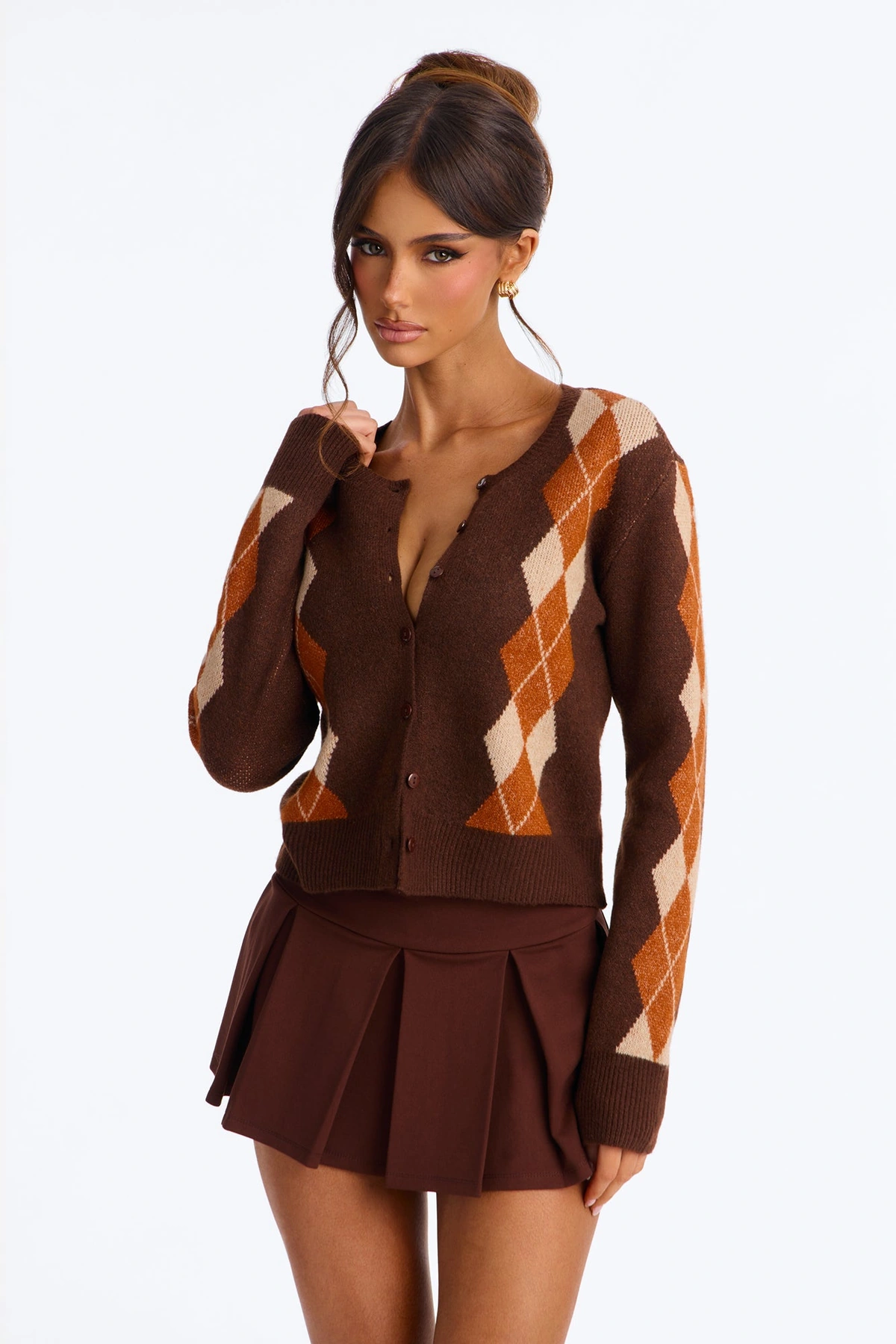 She Reads Argyle Sweater - Chocolate/Combo — Chocolate/combinação